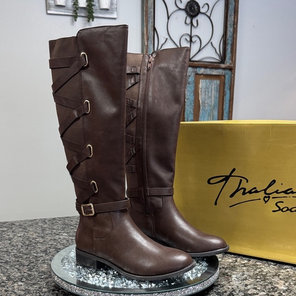Thalia Sodi Veronica Dark Brown Heeled Boots Riding Boots NWT 7 - Picture 4 of 15